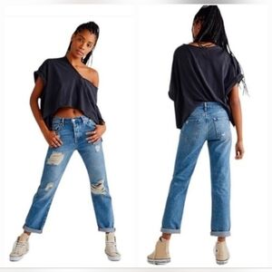 We The Free Relaxed Fit Boyfriend Jeans Distressed Womens 29 High Waist Med Wash